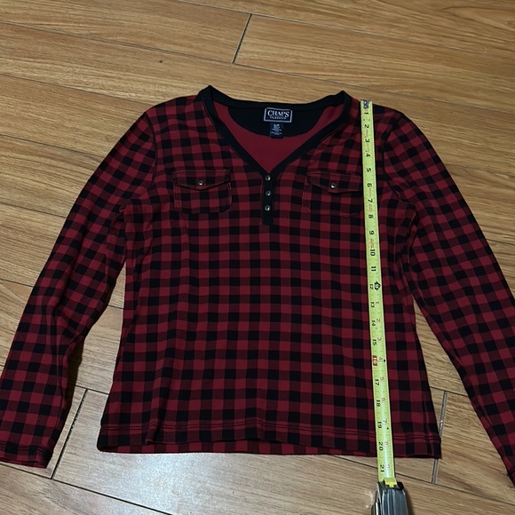 Chaps V-Neck Buffalo Plaid Top - Picture 2 of 6